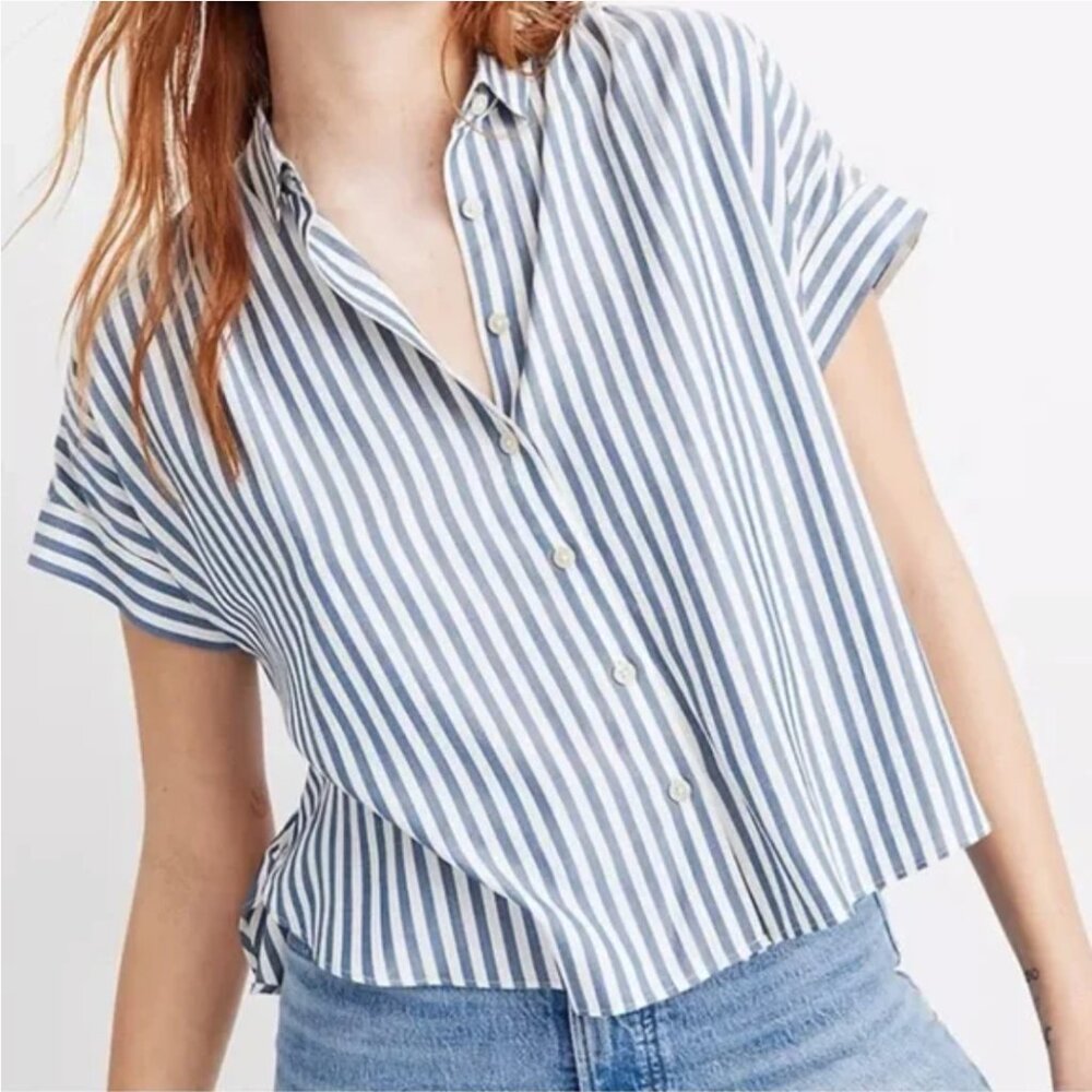 Madewell Hilltop Shirt Beachy Blue and White Savin Stripe Size XXS